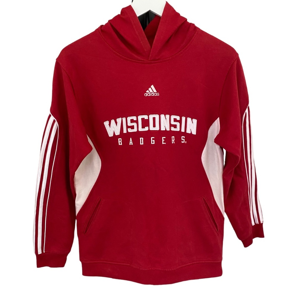 Adidas Wisconsin Badgers Pullover Red Hoodie Hooded Sweatshirt Size Large